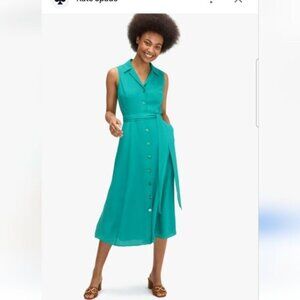 Kate Spade New York Smocked Midi Shirt Dress in Green Size 14, collar, belt